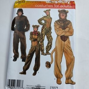 Simplicity Sewing Pattern 2853 Adult Animal Costumes Lion Tiger Bear Size XS-XL